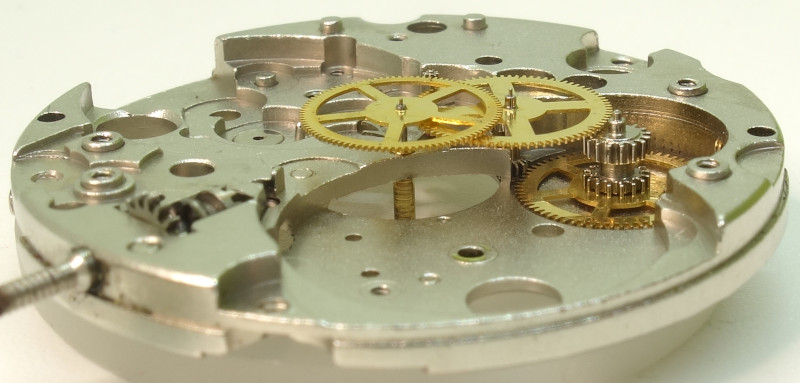 Seitenansicht des Räderwerks Unbekanntes China-Werk: Seitenansicht des Räderwerks