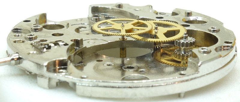 Seitenansicht des Räderwerks Unbekanntes China-Werk: Seitenansicht des Räderwerks