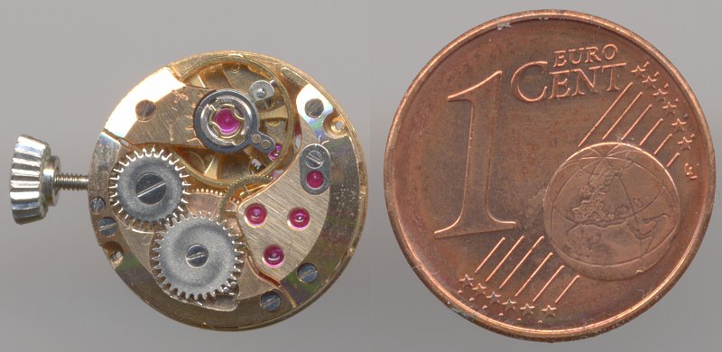 Größenvergleich mit einem 1ct-Stück ETA 2442: Größenvergleich mit einem 1ct-Stück