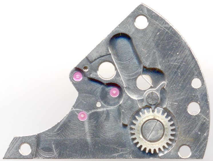 Räderwerksbrücke innen: Kronrad mit Gesperr PUW 461: Räderwerksbrücke innen: Kronrad mit Gesperr